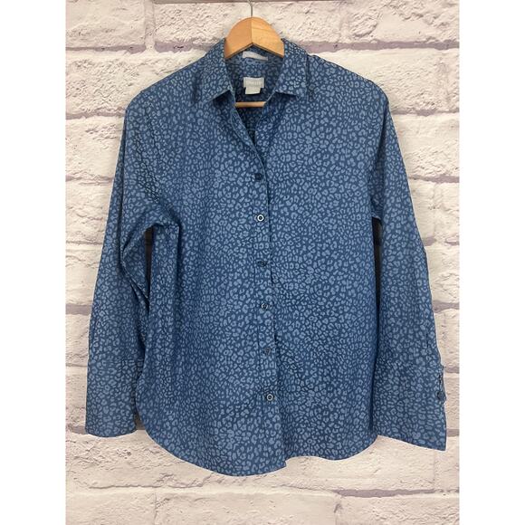 Chicos Womens S Minimalist Office Business Classic No Iron Leopard Button Shirt - Picture 3 of 10